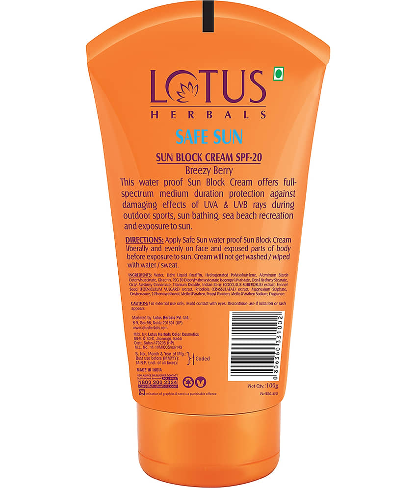 Lotus Herbals Safe Sun Sun Block Cream Pa+ Spf,20 100G view 2