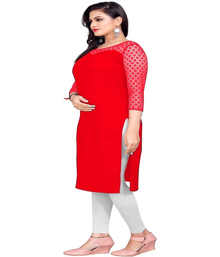 Dream Beauty Fashion - Red Crepe Women's Straight Kurti view 2
