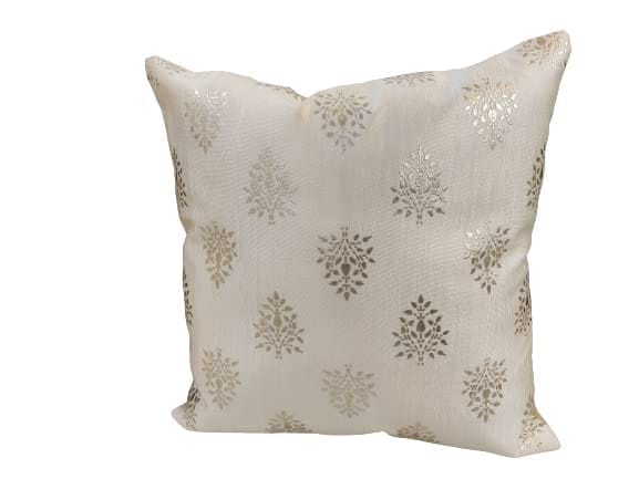 Polyester Silver Floral Foil Printed Cream Square 5 Cushion Covers and 1 Table Runner Combo Luxury Modern Pillow Cover for Sofa Living Room Bedroom |12X12 Inch Cushion Cover I12 X 59 Inch Table Runner view 2