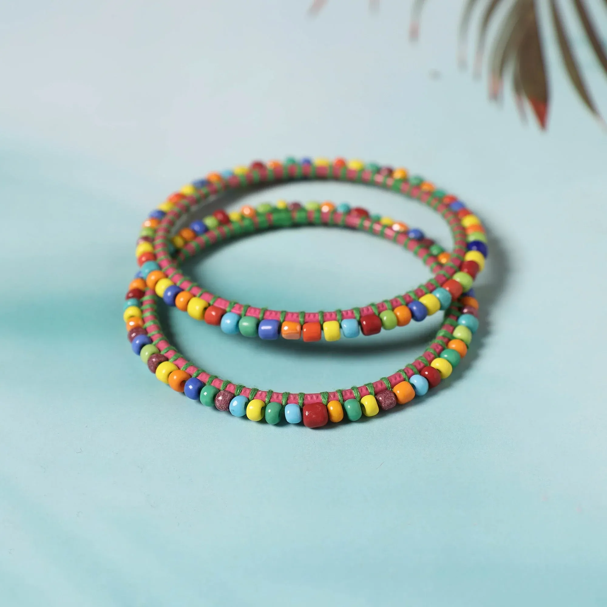 Hand Embroidered Beadwork Bangle (Set of 2) view 2