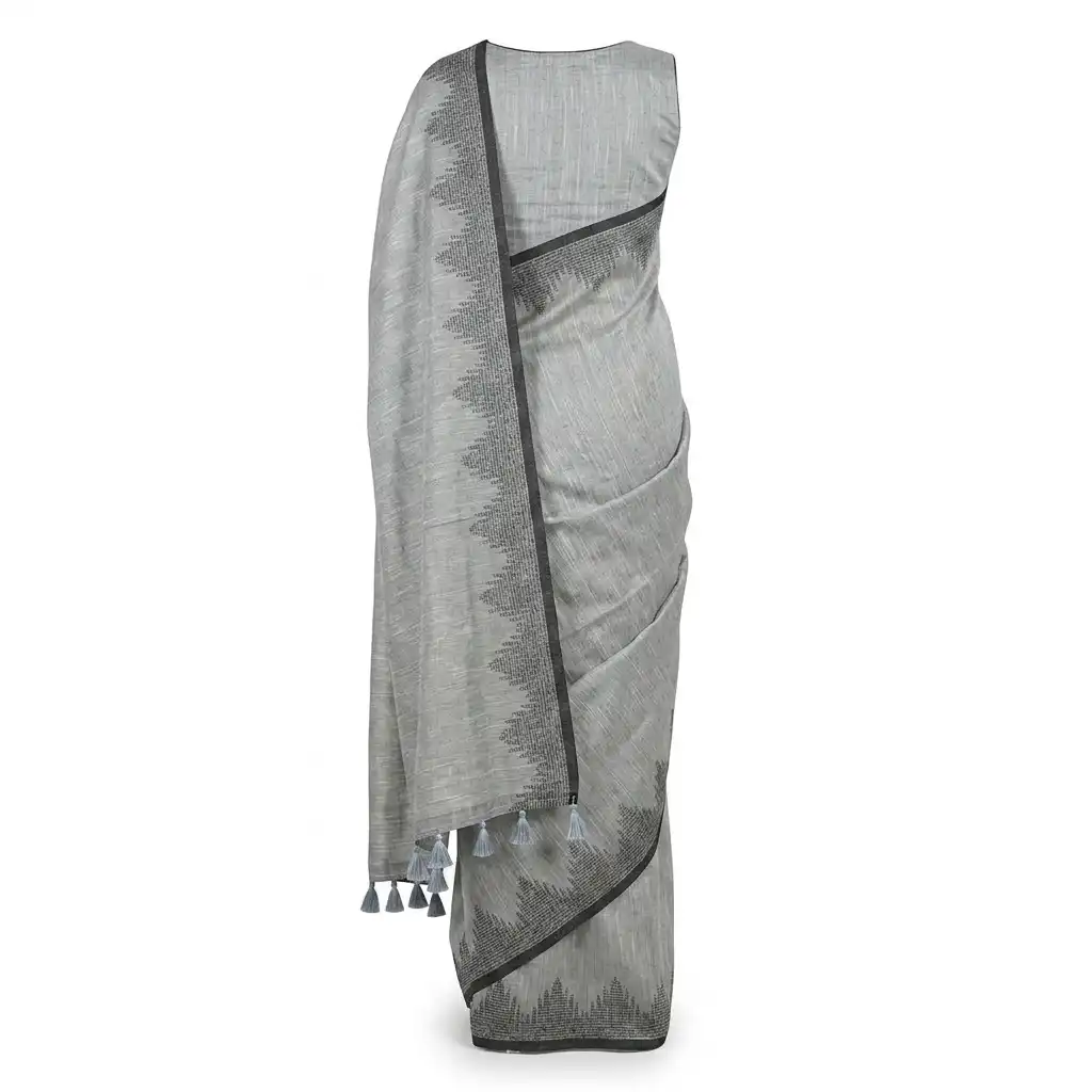 Light Grey Sambalpuri Saree view 2