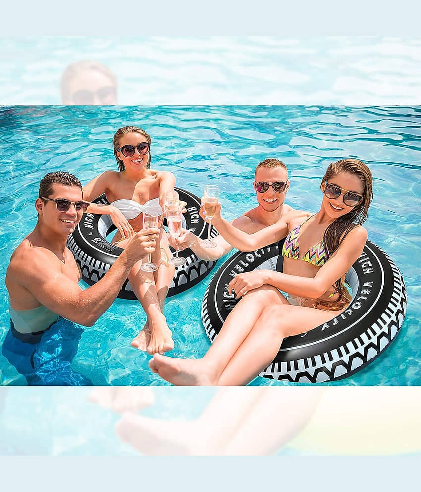 GEEO 80cm Black Tire Inflatable Swimming Pool Tube for Adults, Summer Water Pool Float, Tire Shaped Inflatable Tube, Water Fun Swim Ring for Men, Floating Pool Ring for Beaches and Pools view 2