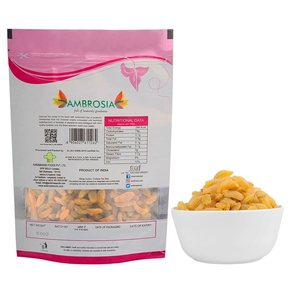 Ambrosia Raisins_Pink_Pouch 500g view 2