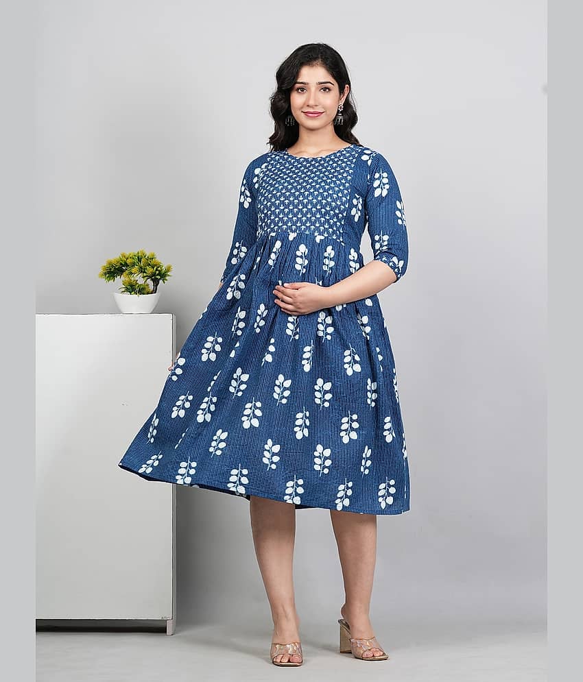 RIAANA Blue Cotton Maternity Tops view 2