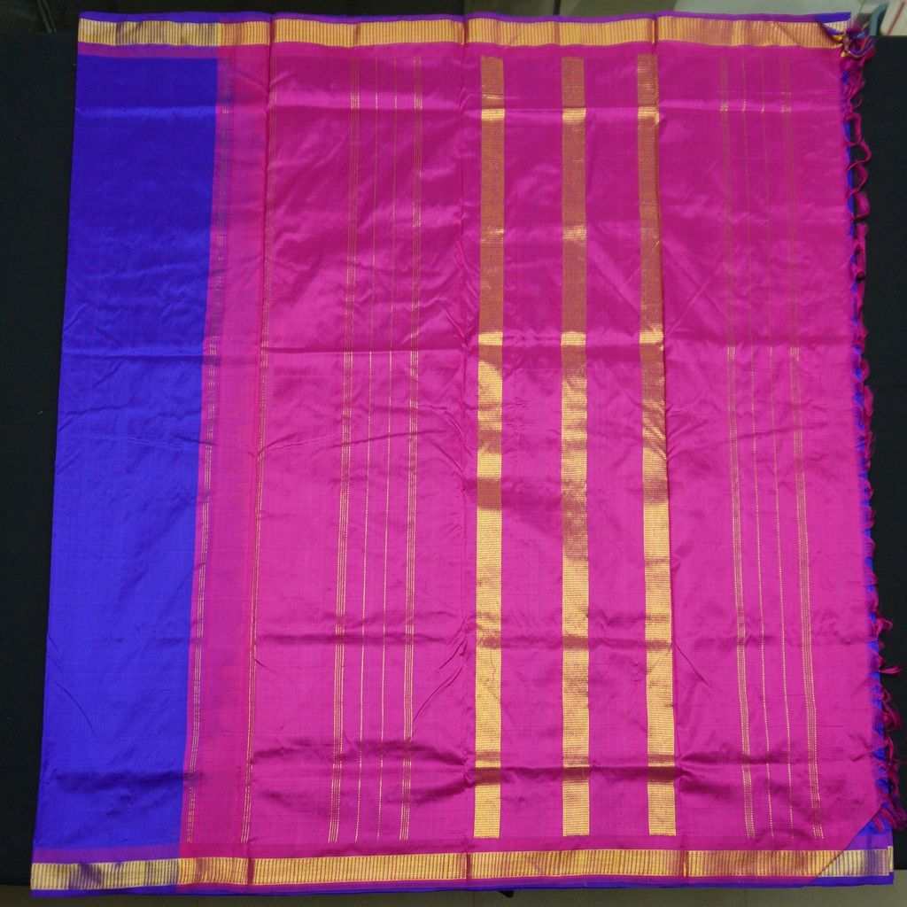 10-Yard Kanchipuram Silk Saree in Blue Color - Madisar view 2