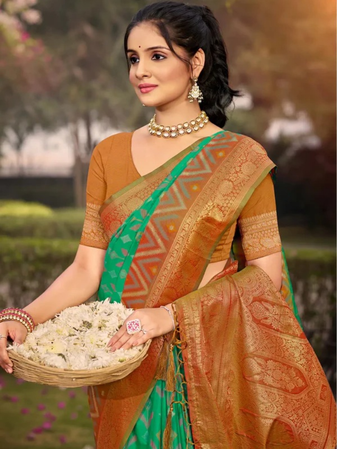 Sea Green Silk Saree view 2