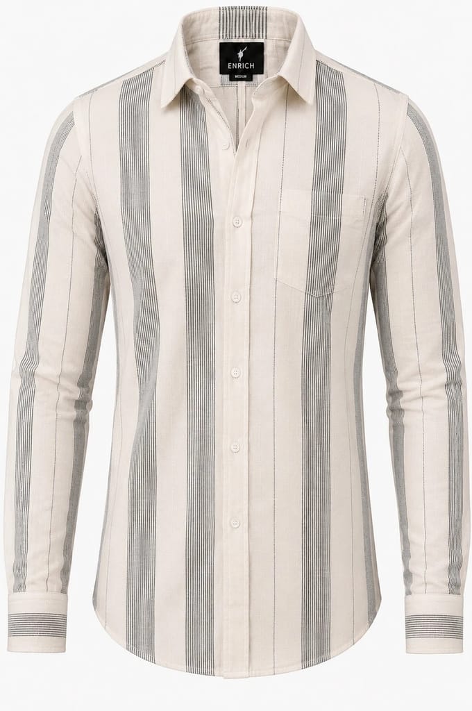 Enrich Fashion Factory Men's White Vertical Stripe Casual Shirt view 2