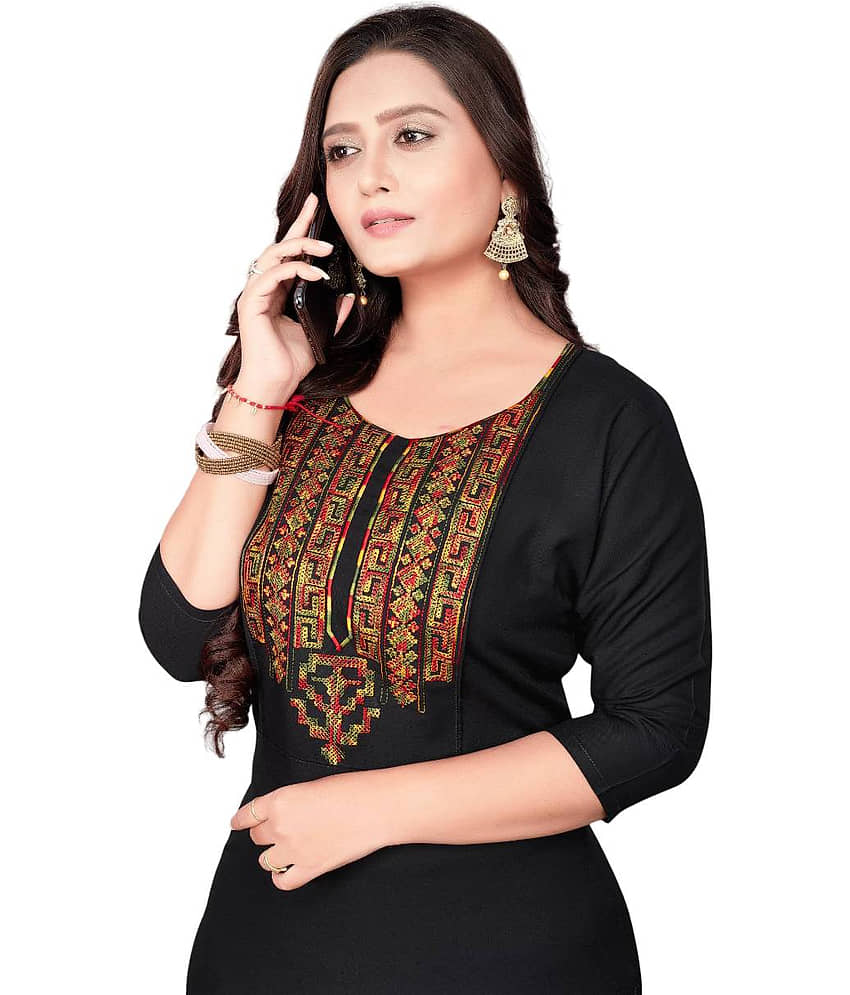 AMTHI Cotton Blend Embroidered Straight Women's Kurti - Black ( Pack of 1 ) view 2