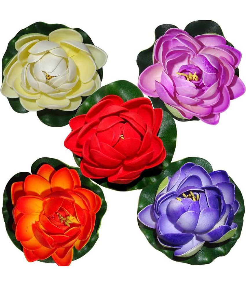 Green plant indoor Lotus Multicolour Floating Flowers - Pack of 5 view 2