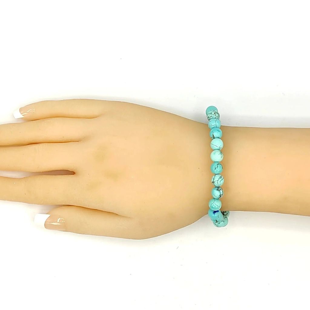Ekdant Turquoise / Firoza Bracelet Natural Crystal Healing Bracelet Gemstone Jewellery Beaded Stone Bracelet for Men & Women, Bead Size 8 mm view 2