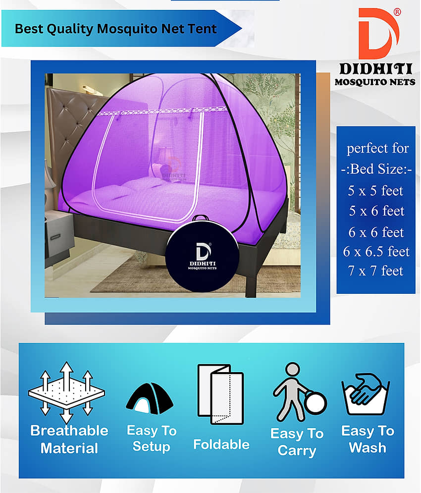didhiti - Purple Polycotton Foldable Mosquito Net ( Pack of 1 ) view 2