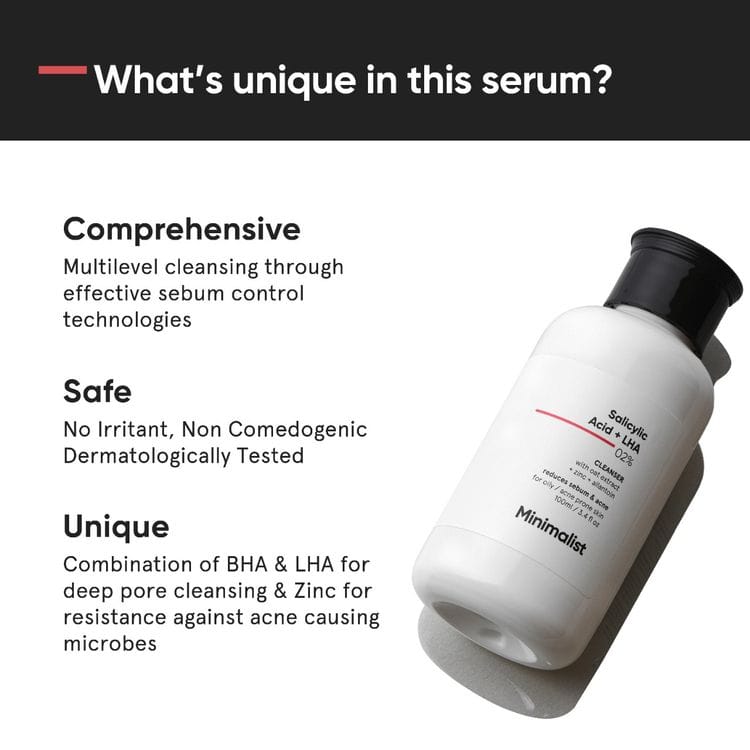 Minimalist 2% Salicylic Acid + LHA Face Cleanser With Zinc For Reducing Sebum & Acne (100 ml) view 2