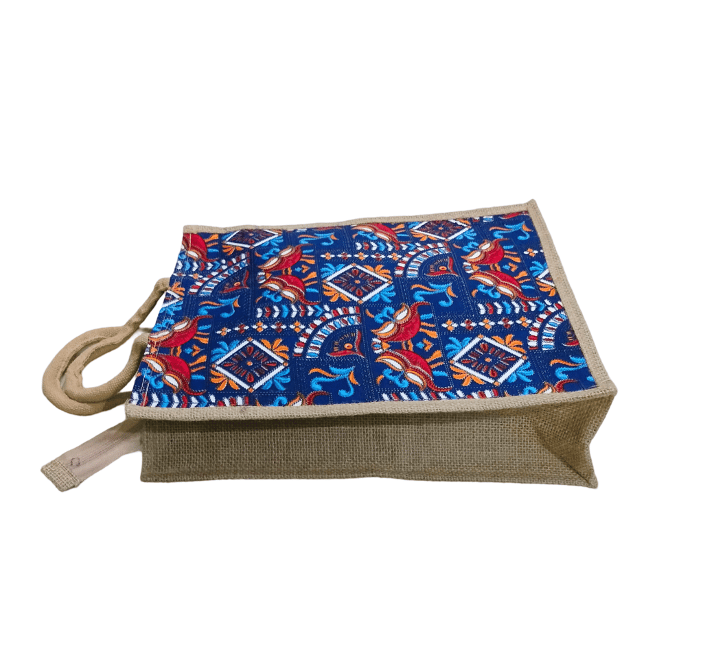 Handcrafted Jute Tote Bag with Vibrant Floral Print view 2