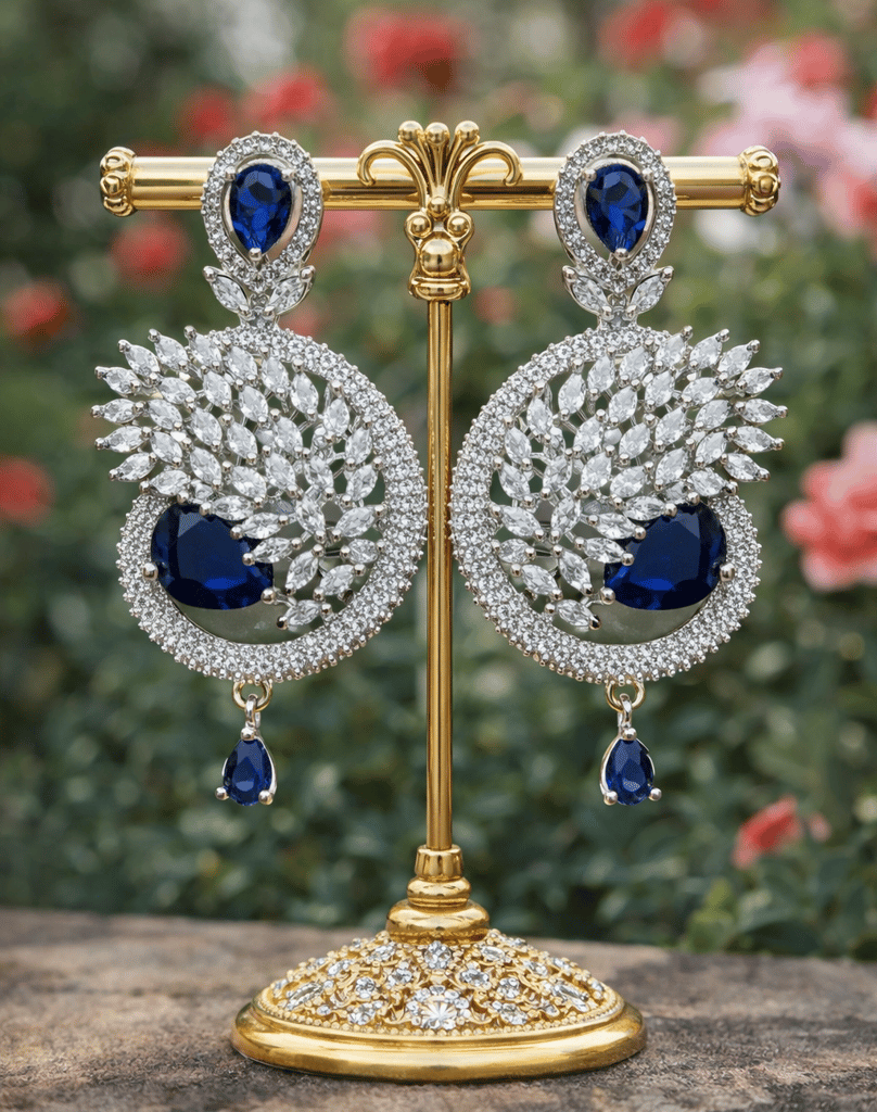 ✨Luxury Blue American Diamond Dangle Earrings for Women | Party & Wedding Wear Statement Earrings ✨ view 2