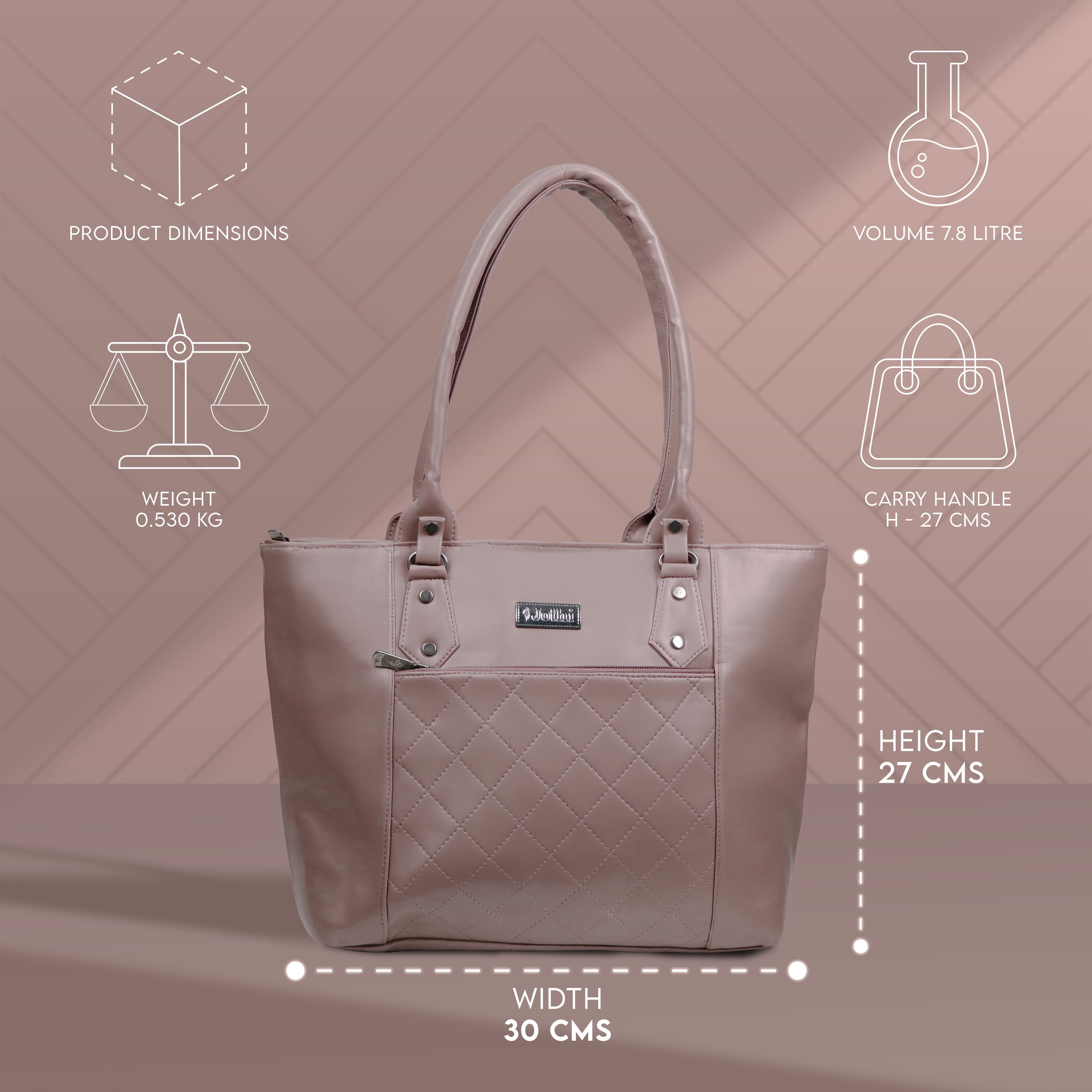 Jothi MetroBelle Quilted Handbag for Women | Stylish Synthetic Leather Purse | Dual Compartments | Mobile Pocket | Water-Resistant | Soft Carry Handles | Taupe view 2