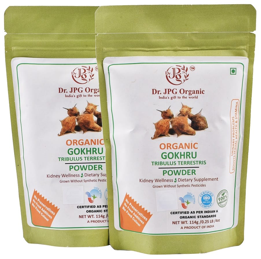 Dr JPG Organic Herbals Gokhru Powder-228g / Gokshura powder/Tribulus Terrestris-INDIA ORGANIC Certified / 114g X 2PC=228g