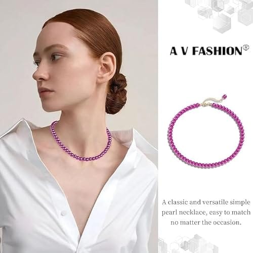 A V FASHION - Pearl Necklace For Girl and Women Pink Pearl Necklaces for Women, 8MM Beaded Choker Necklace 1 Layer Beaded Mala Fashion Jewellery view 2