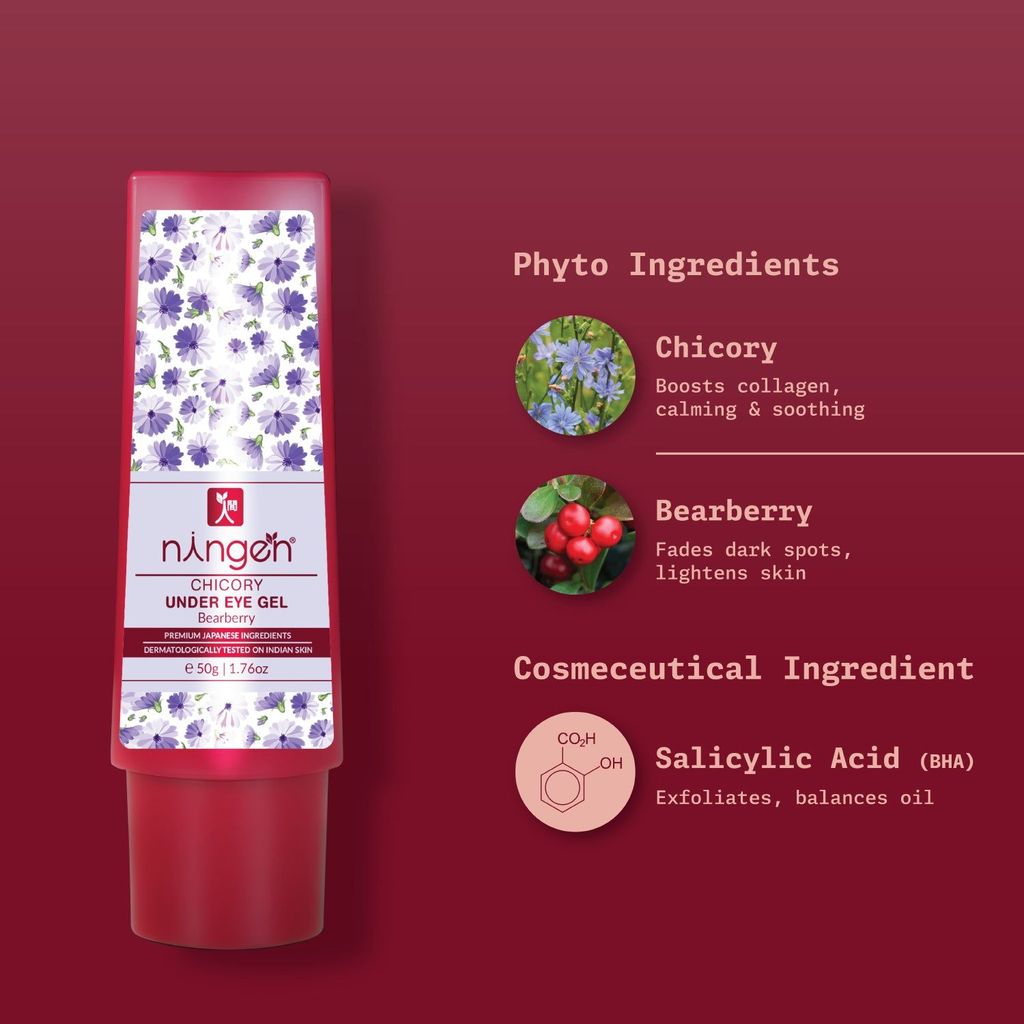 Ningen Chicory Under Eye Gel I Essence of Bearberry I Dermatologically Tested, Paraben Free I Reduce Puffiness, Dark Circles I 50g view 2