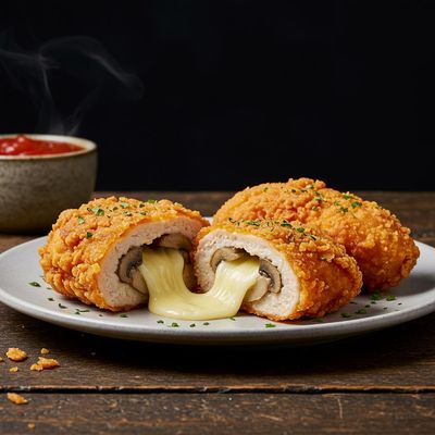 Mushroom And Cheesy Infused Fried Chicken