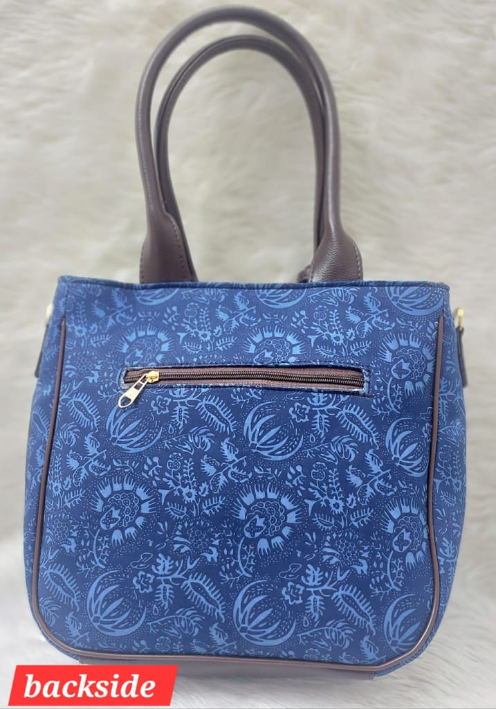 Blue cotton azrak print Hand/sling bag with Detachable Sling and Zip Closure view 2