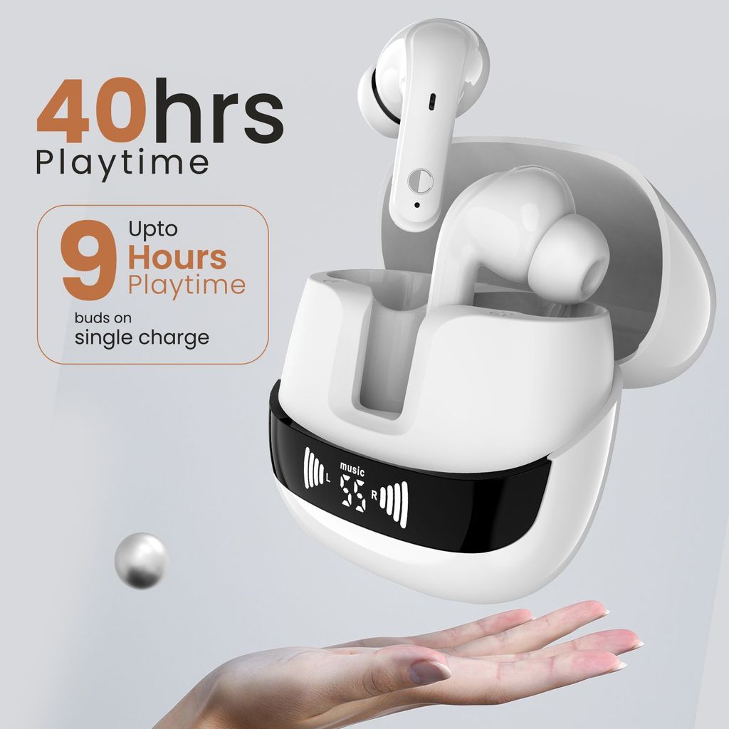 Cellecor BroPods C107 GLOSS TWS with 40H Playtime, ENC, 5.1v BT, 50ms Low Latency Gaming Bluetooth- White view 2