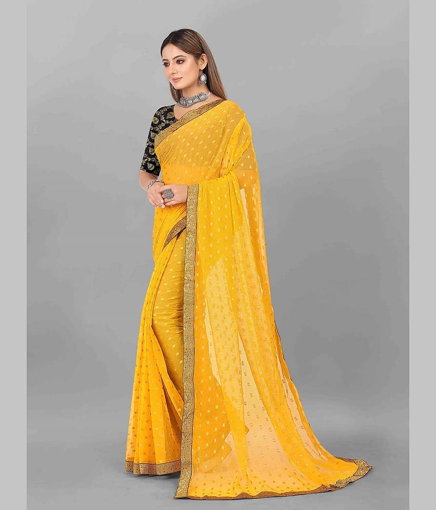 Aardiva Chiffon Printed Saree With Unstitched Blouse Piece ( Yellow ) view 2