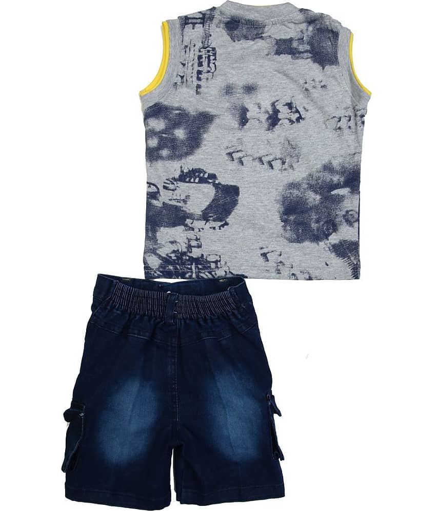Zadmus Pack of 1 Boys Denim T-Shirt & Shorts Set ( Yellow ) view 2