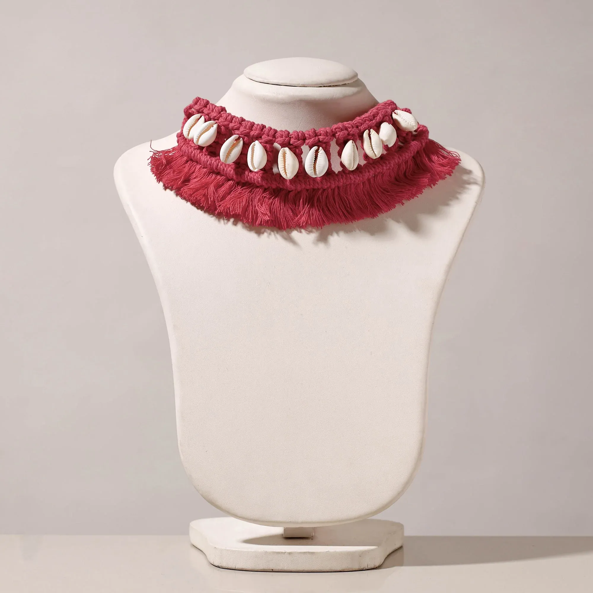 Pink Thread & Seashell Work Handmade Macrame Choker Necklace
