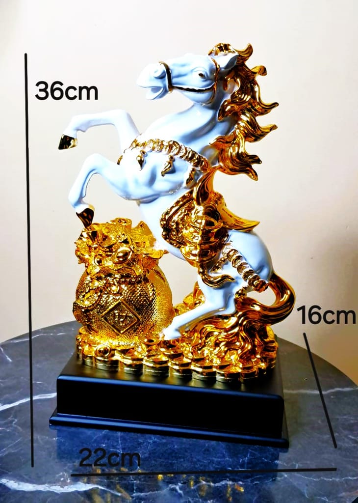 "Exquisite Galloping Horse Statue with Golden Ingots and Money Bag for Wealth and Prosperity" view 2