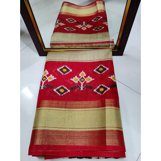 Orange Colour Ikkat Designer Printed saree view 2