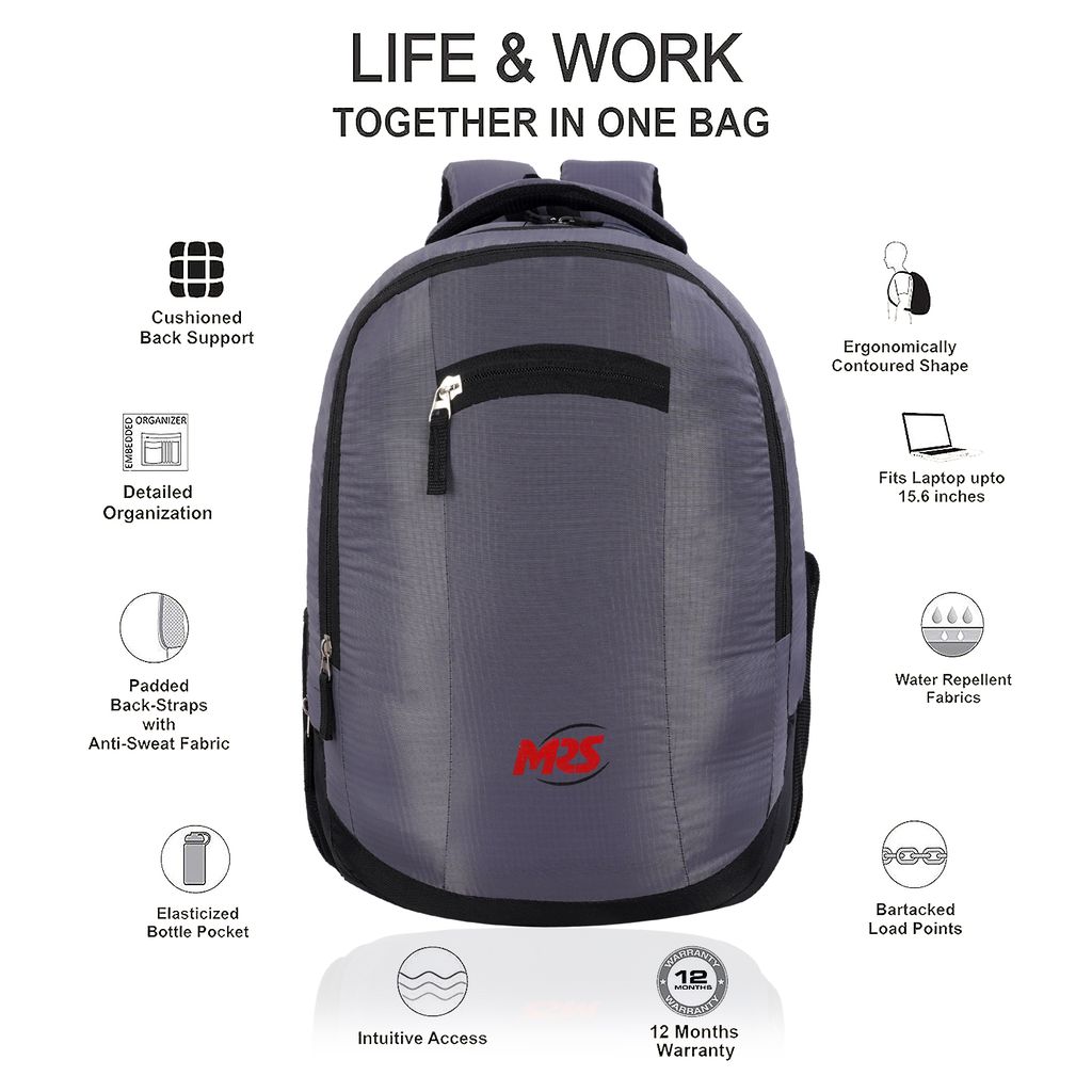 MRS MTRIP01 Laptop Backpack, Medium 30L, Stylish, Organized Storage, Padded Adjustable Shoulder Strap Bag For School, Office, Travel, And For Men And Women view 2