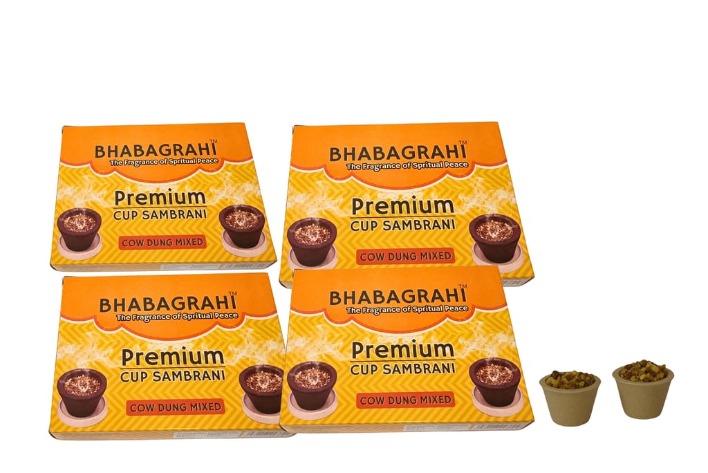 Bhabagrahi Premium Sambrani Cups | Pure Guggul, Loban & Cow Dung Mix | Puja & Meditation Aroma with Burning Plate (48 Cups, Set of 4 Boxes) view 2