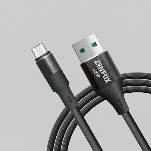 Zyntrix 65W Fast Charging USB-A to Type-C Cable, Data Transfer & Fast Charge, 1 Meter - Black