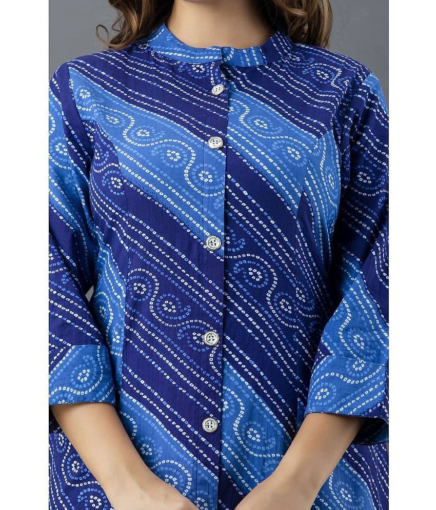 Lee Moda - Blue Cotton Women's Front Slit Kurti ( Pack of 1 ) view 2