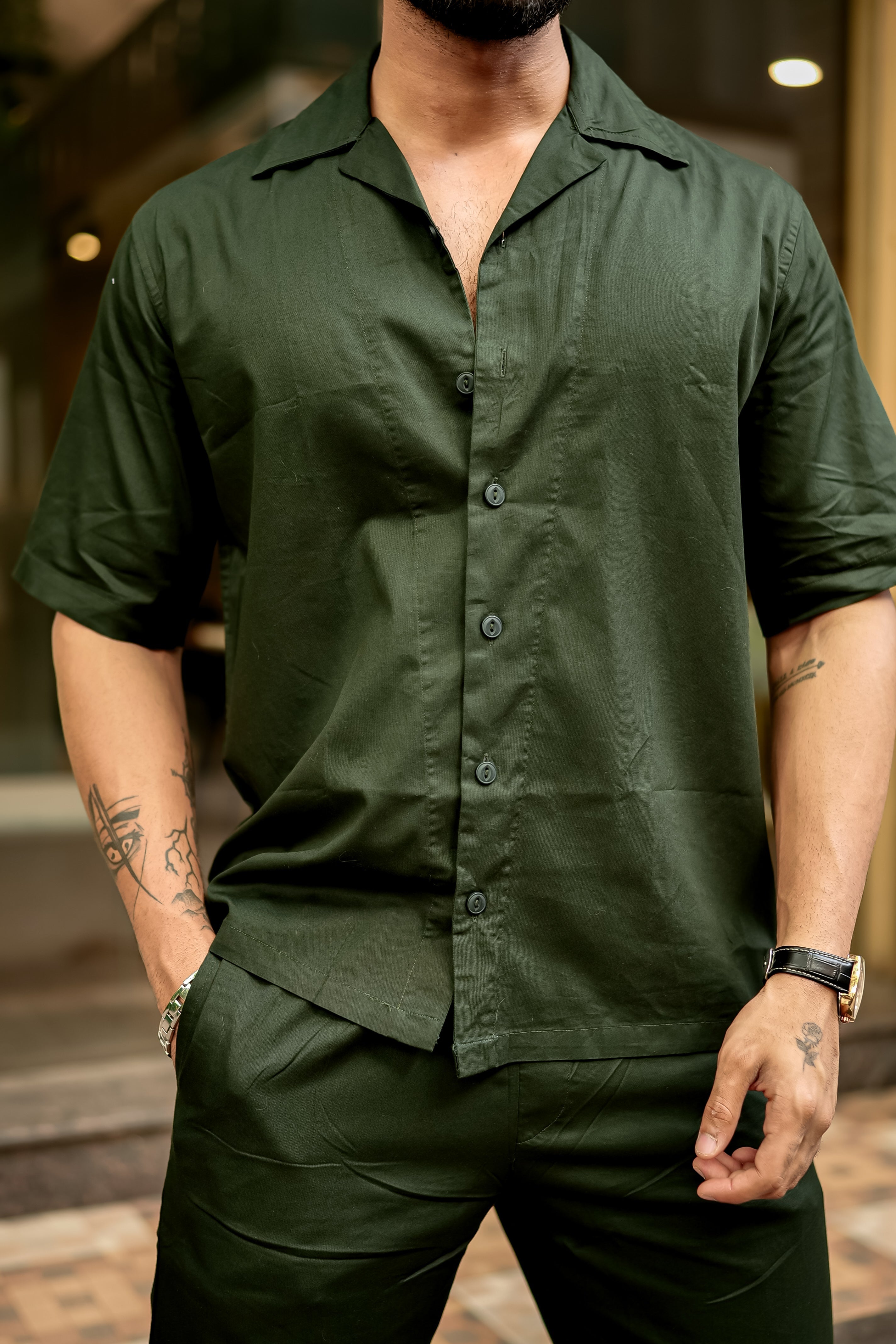 Dark-Green Plain Premium Cotton Co-Ords Set view 2