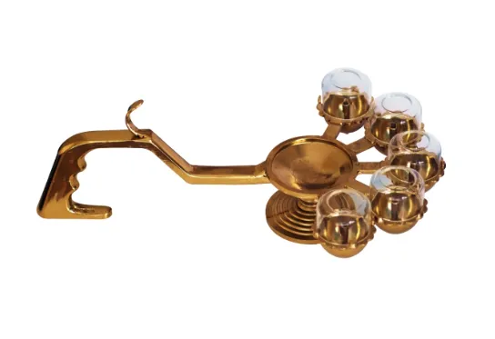 Panch Aarti - Brass Aarti with Five Diya having Borosilicate Glass Cover view 2