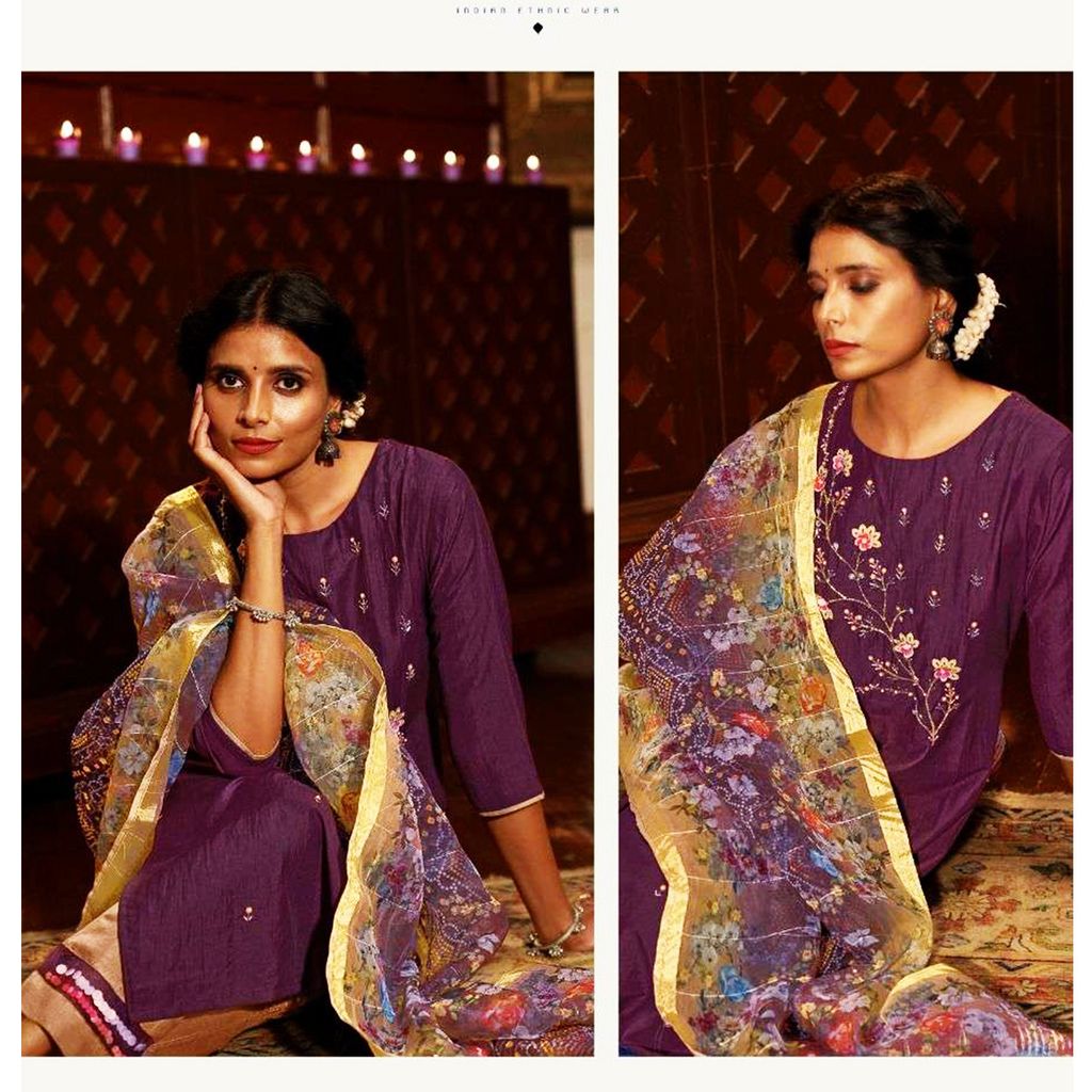TALK BY FASHION Women Silk Embroidered Kurta with Pants & Dupatta view 2