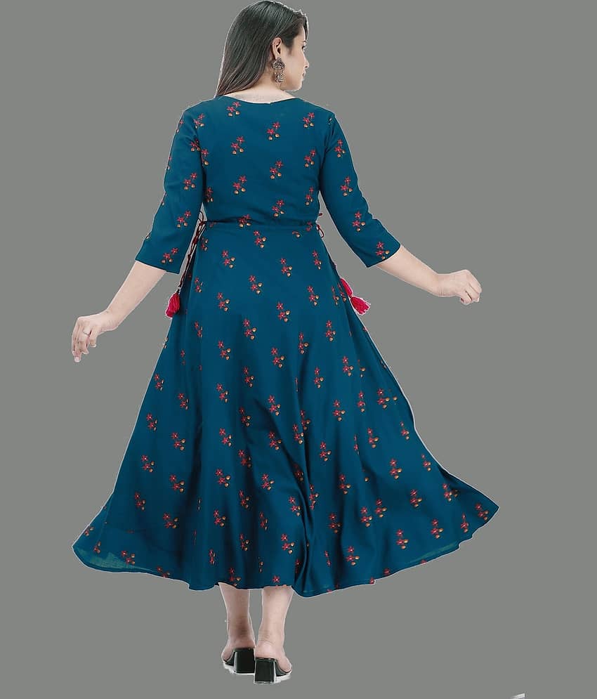 anushansa Pack of 1 Rayon Printed Anarkali Women's Kurti - ( Blue ) view 2