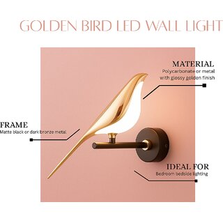 Chanya Haus Golden Bird Wall Light with Aluminum Body and Adjustable Colors (Warm white, Cool White Natural Light) view 2