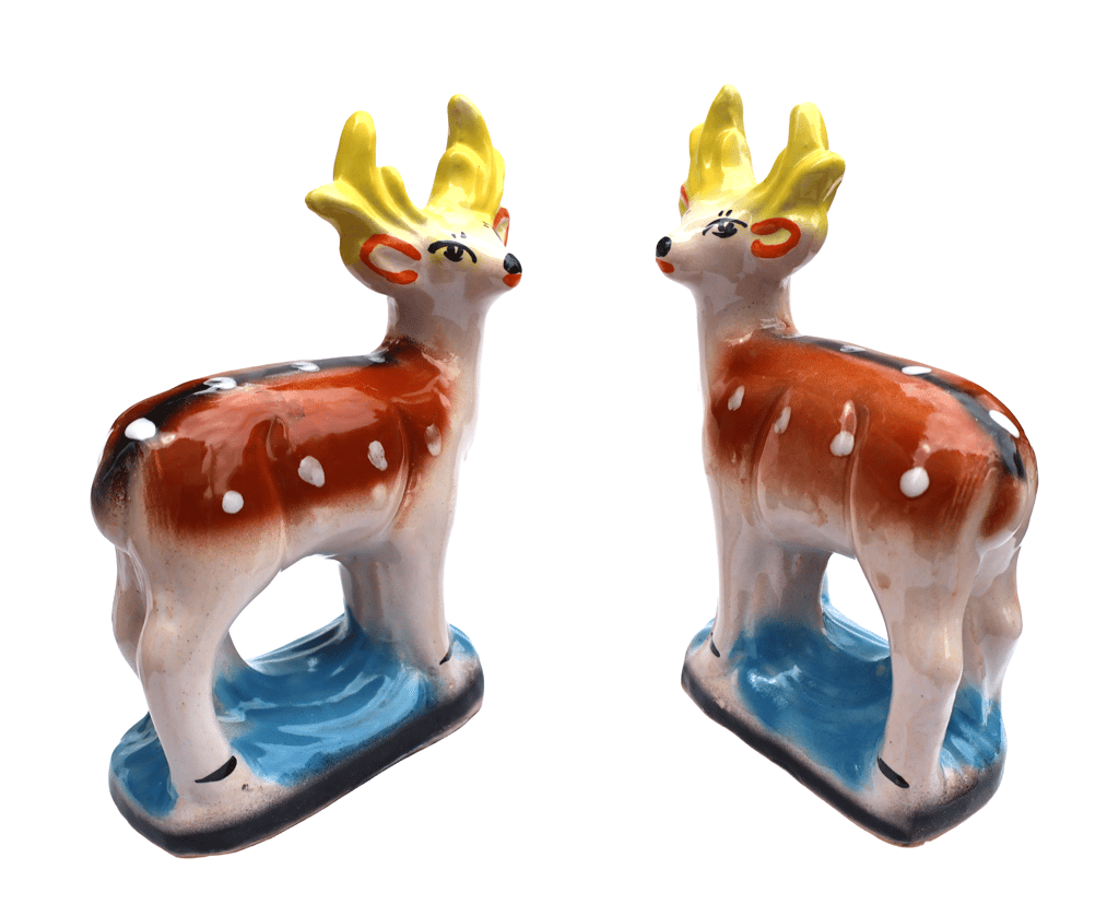 Charming Ceramic Deer Figurines with Yellow Antlers - Set of 2 view 2