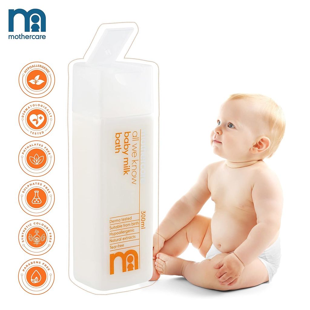Mothercare All We Know Baby Milk Bath (300ml) | Gentle Moisturizing Baby Bath with Natural Extracts | Mild Cleanser for Newborn & Sensitive Skin view 2