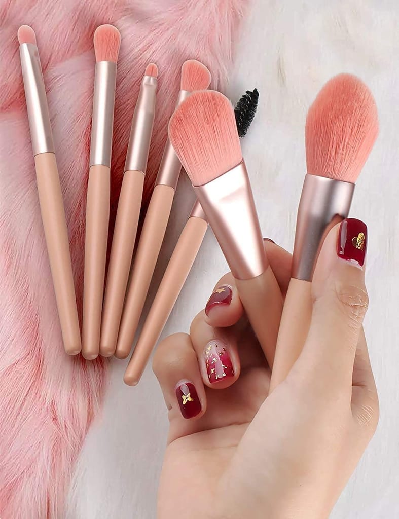 Makeup Brush Set of 8PCS With Leather Bag Storage (Pink) view 2
