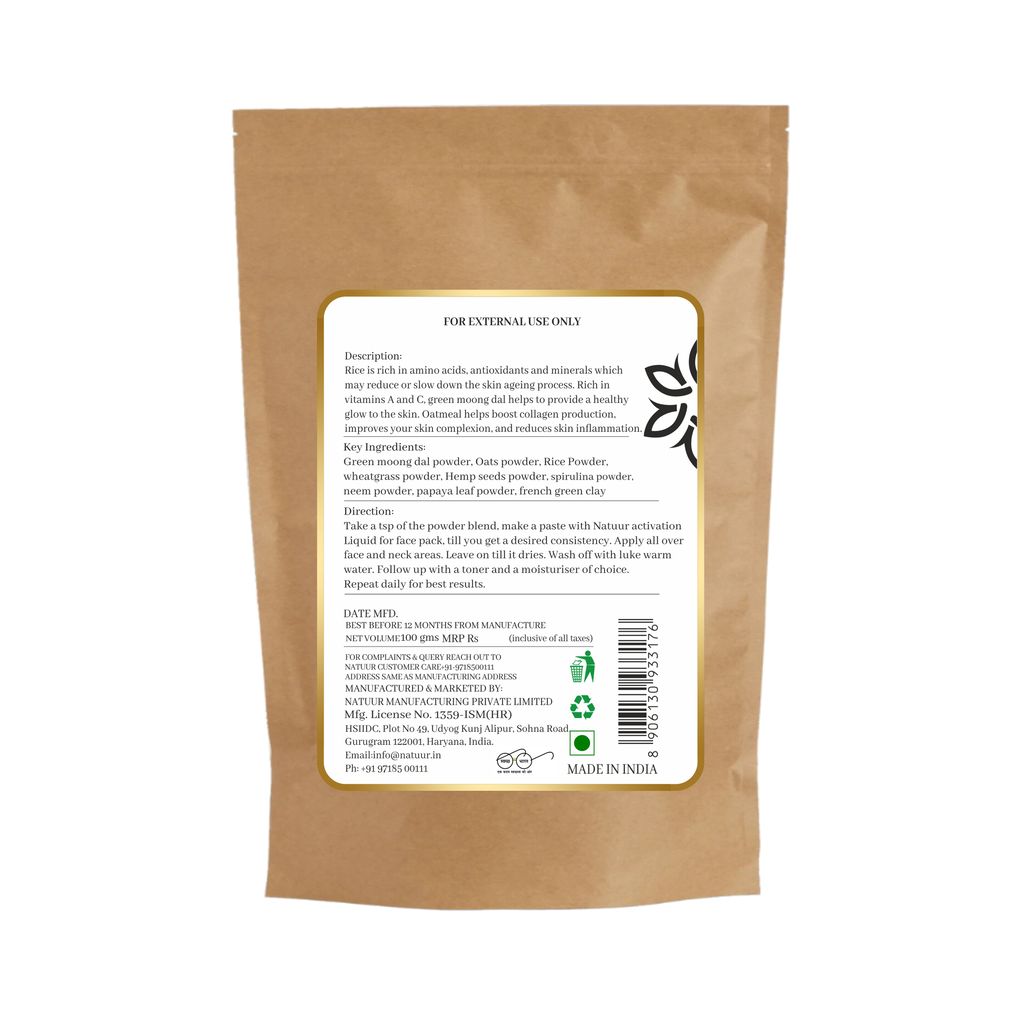NATUUR - Spirulina & Hemp Supergreens Face Pack - 100g | Natural Anti-Aging Treatment | With Rice, Green Moong Dal, Oatmeal, Neem, Papaya Leaf Powder & Green Clay view 2
