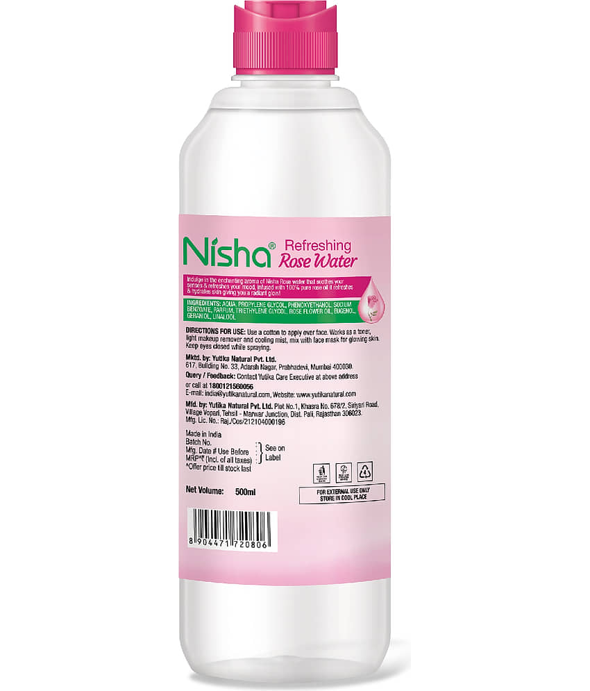 Nisha Refreshing Rose Water for Face 500ml, Rose Water Face Toner for All Skin Types, Makeup Remover Gulab Jal for Face view 2