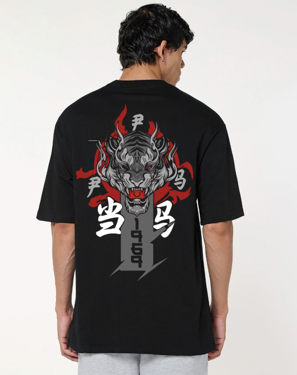 Tiger Anime Black oversized T-shirt view 2