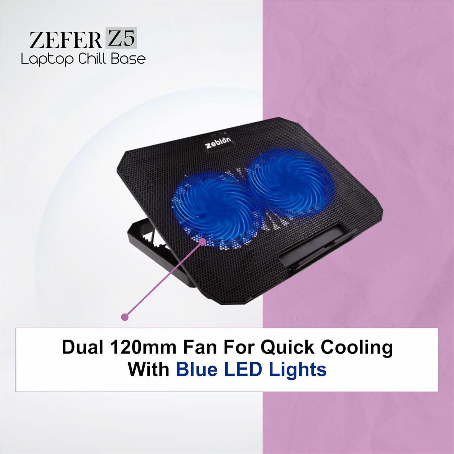 Zebion Zefer Z5 Laptop Cooling Pad with Mobile Stand - Black view 2