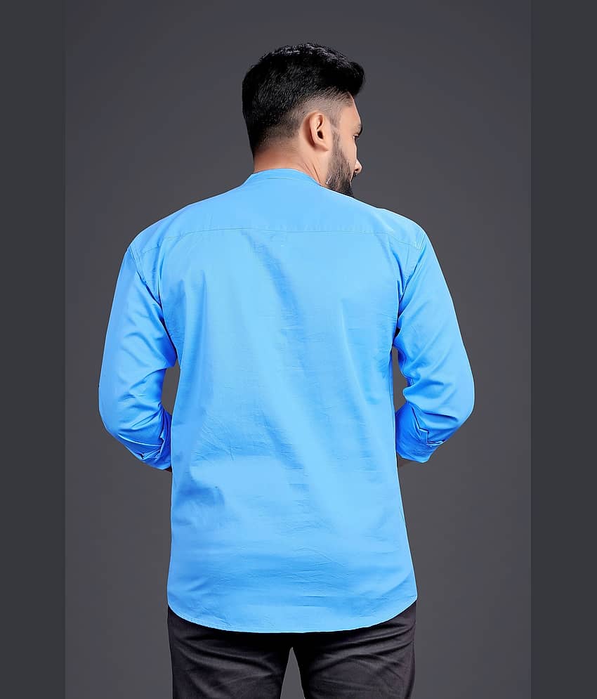 Nofilter Cotton Blend Plain Regular Kurta For Men ( Light Blue ) view 2