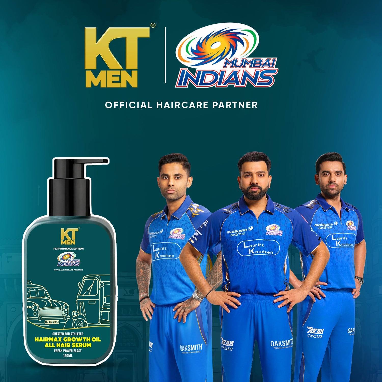 KT Men 2in1 Hair Max Growth Oil - All Hair Serum (Hair + Beard) - 120ml (Mumbai Indians)
