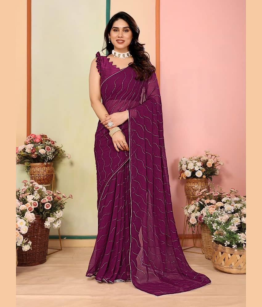 BLEESBURY Georgette Embellished Saree With Unstitched Blouse Piece ( Purple )