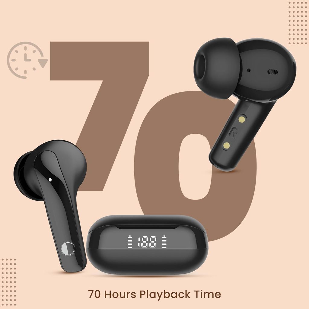 CELLECOR BroPods CB55 ACE TWS with 70 Hours Playtime | Instant Wake 'N' Pair | HD Sound | 5.3V Bluetooth | Digital Display (Black) view 2